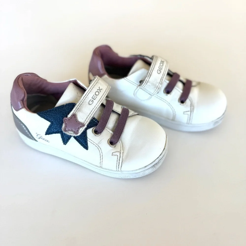 Geox DJ Rock Low Top Sneakers White Pink Metallic Star Girls Size 9 Shoes